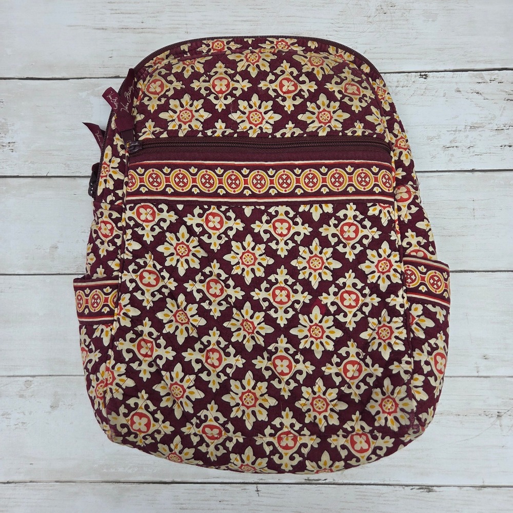 Vera Bradley Quilted Medalion Backpack Medium Burgundy Geometric Made in USA